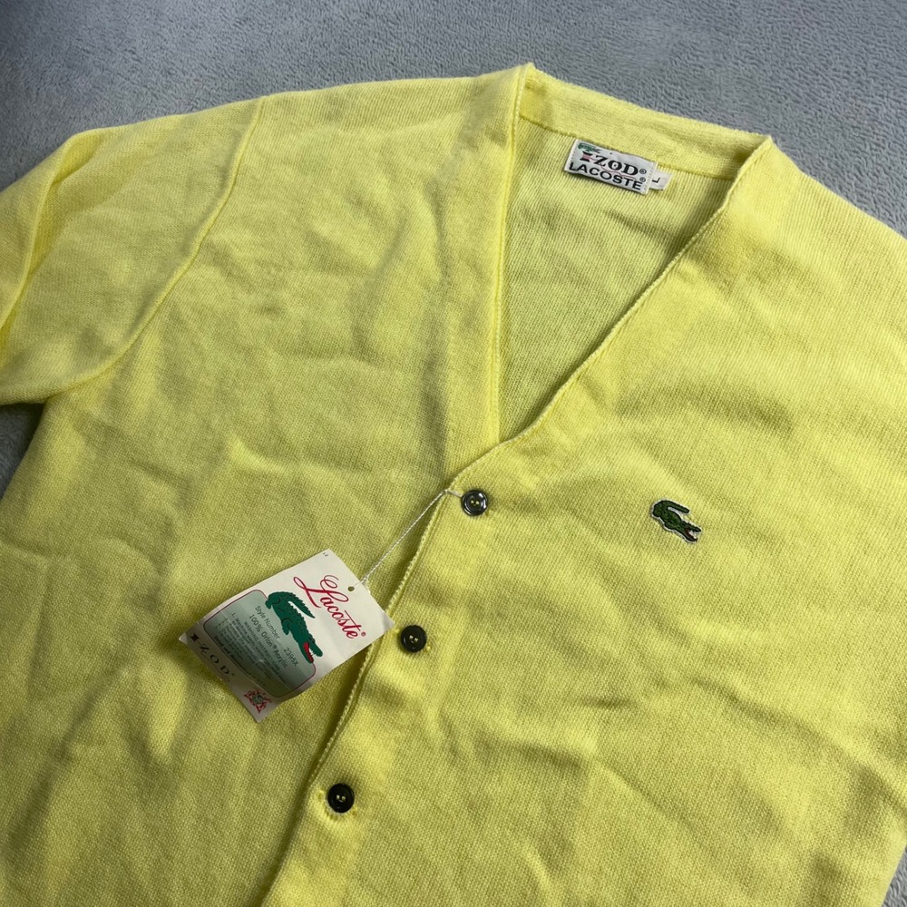Vintage Izod Lacoste Mens Yellow Orlon Acrylic Cardigan Sweater 2395X NWT L